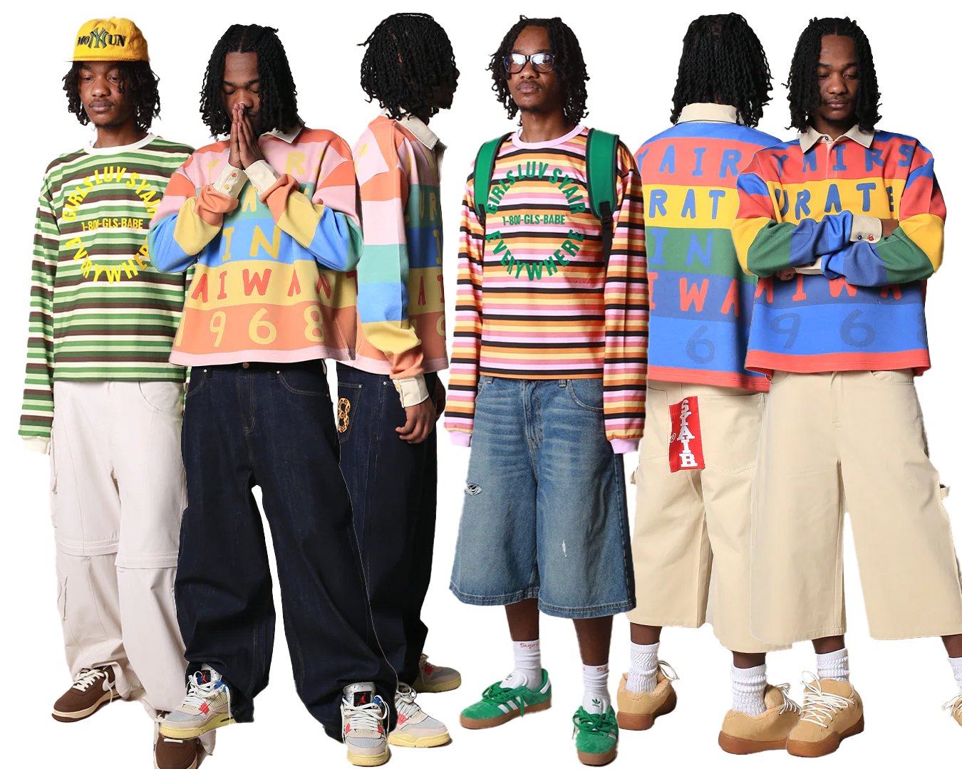 Six looks built from Syair Saihara polos, longsleeves, denim and shorts